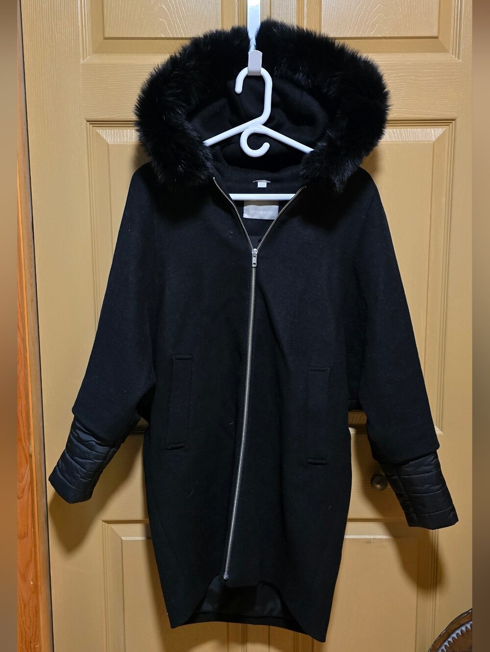 Soia & Kyo Black Hooded Coat with Fur Trim